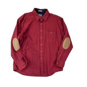 Vintage Pendleton Virgin Wool‎ Flannel Shirt Burgundy Suede Elbow Pads , Size XL